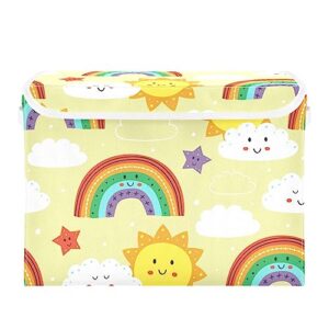 domiking cute sun rainbow cloud storage basket with lid collapsible storage bins decorative lidded storage boxes for toys organizers with handles for pet/children toys clothes nursery