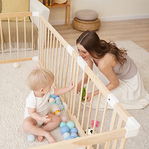 GGF Baby Playpen for Toddler, Wooden Large Baby Playard, Safety Baby Play Fence with Locking Gate, 70.9 * 59.05 * 24inch