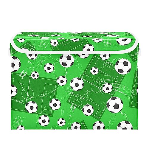 DOMIKING Grunge Football Soccer Storage Basket with Lid Collapsible Storage Bins Decorative Lidded Storage Boxes for Toys Organizers with Handles for Toys Clothes Organizing Room Nursery