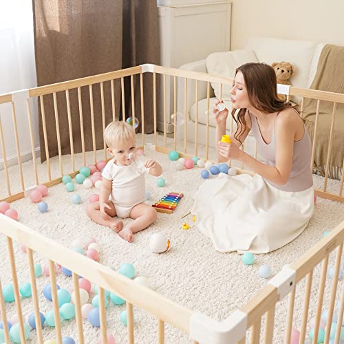 GGF Baby Playpen for Toddler, Wooden Large Baby Playard, Safety Baby Play Fence with Locking Gate, 70.9 * 59.05 * 24inch