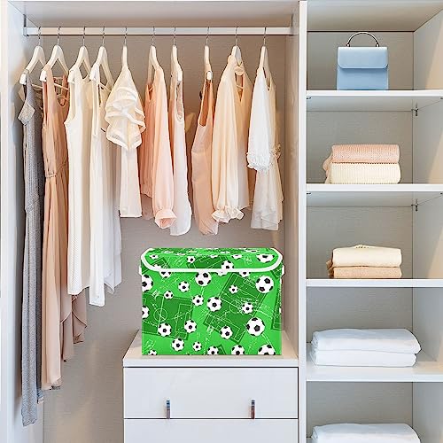 DOMIKING Grunge Football Soccer Storage Basket with Lid Collapsible Storage Bins Decorative Lidded Storage Boxes for Toys Organizers with Handles for Toys Clothes Organizing Room Nursery