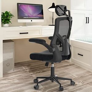 𝑯𝑶𝑴𝑬 𝑶𝑭𝑭𝑰𝑪𝑬 𝑪𝑯𝑨𝑰𝑹, ergonomic mesh desk chair, high back computer chair- adjustable headrest with flip-up arms, lumbar support, swivel executive task chair (modern, black)