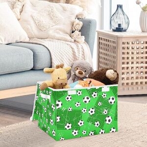 DOMIKING Grunge Football Soccer Storage Basket with Lid Collapsible Storage Bins Decorative Lidded Storage Boxes for Toys Organizers with Handles for Toys Clothes Organizing Room Nursery