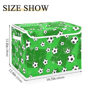 DOMIKING Grunge Football Soccer Storage Basket with Lid Collapsible Storage Bins Decorative Lidded Storage Boxes for Toys Organizers with Handles for Toys Clothes Organizing Room Nursery