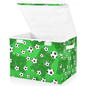 DOMIKING Grunge Football Soccer Storage Basket with Lid Collapsible Storage Bins Decorative Lidded Storage Boxes for Toys Organizers with Handles for Toys Clothes Organizing Room Nursery