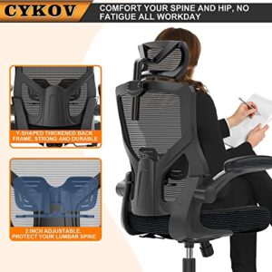 𝑯𝑶𝑴𝑬 𝑶𝑭𝑭𝑰𝑪𝑬 𝑪𝑯𝑨𝑰𝑹, Ergonomic Mesh Desk Chair, High Back Computer Chair- Adjustable Headrest with Flip-Up Arms, Lumbar Support, Swivel Executive Task Chair (Modern, Black)