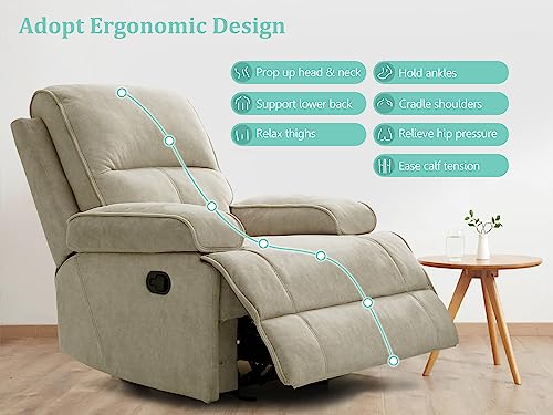 RISAR Oversized Rocker Recliner Chair, Ergonomic Nursery Manual Rocking Armchair Upholstered Thick backrest & Removable armrest Single Sofa Chair for Living Room (Beige)