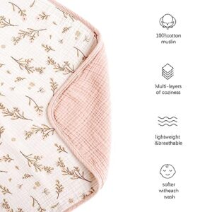 Toddler Blankets for Girls, Reversible Blanket 100% Cotton(Muslin) Baby Bed Blankets Super Soft Crib Blanket for Baby Infant Toddler 44"x47" (Pink Floral)