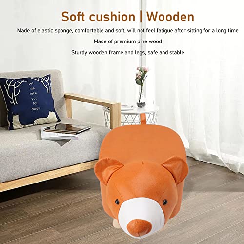 Pwshymi Cute Animal Footstool, Comfortable Small Footstool Wooden Reduce Friction for Entryway (Baby Bear)