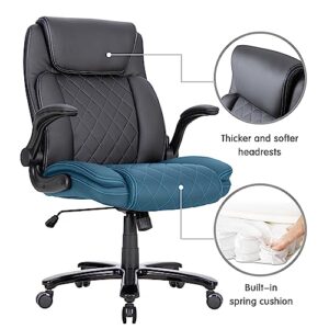 Executive Office Chair 400lbs Height Adjustable Swivel Chair with Padded Flip-up Arms, Leather Modern Conference Room Chairs, Ergonomic Desk Chair Thicken and Wide Seat for Heavy People (Black)