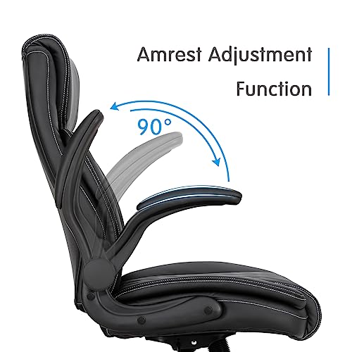 Executive Office Chair 400lbs Height Adjustable Swivel Chair with Padded Flip-up Arms, Leather Modern Conference Room Chairs, Ergonomic Desk Chair Thicken and Wide Seat for Heavy People (Black)