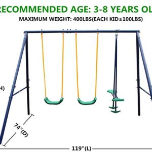 MIIUDGIG Metal Swing Set 3 in 1 for Front Courtyard Outdoor Toys for Kids Ages 3+, Outside Playground Backyard Swingset