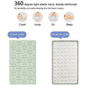 Damask Themed Fitted Mini Crib Sheets,Portable Mini Crib Sheets Soft Toddler Mattress Sheet Fitted - Great for Boy or Girl Room or Nursery,24“ x38“,Reseda Green Pale Green