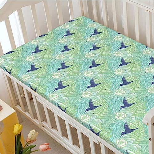 Exotic Themed Fitted Crib Sheet,Standard Crib Mattress Fitted Sheet Soft and Breathable Bed Sheets - Crib Mattress Sheet or Toddler Bed Sheet,28“ x52“,Lavender and Green