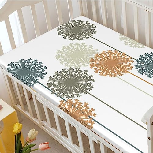 Dandelion Themed Fitted Mini Crib Sheets,Portable Mini Crib Sheets Soft and Breathable Bed Sheets - Great for Boy or Girl Room or Nursery,24“ x38“,Multicolor