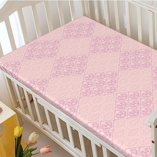 Damask Themed Fitted Crib Sheet,Standard Crib Mattress Fitted Sheet Soft & Stretchy Fitted Crib Sheet - Baby Sheet for Boys Girls,28“ x52“,Peach Pink