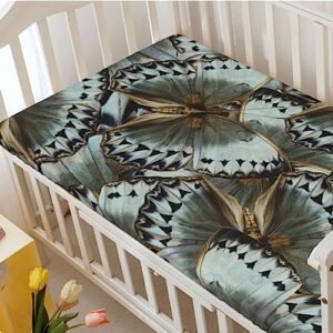 Exotic Themed Fitted Mini Crib Sheets,Portable Mini Crib Sheets Ultra Soft Material - Crib Mattress Sheet or Toddler Bed Sheet,24“ x38“,Almond Green Black