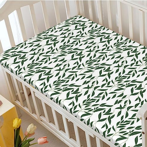 Eucalyptus Themed Fitted Crib Sheet,Standard Crib Mattress Fitted Sheet Soft & Stretchy Fitted Crib Sheet - Great for Boy or Girl Room or Nursery,28“ x52“,Hunter Green and White