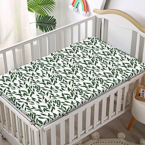 Eucalyptus Themed Fitted Crib Sheet,Standard Crib Mattress Fitted Sheet Soft & Stretchy Fitted Crib Sheet - Great for Boy or Girl Room or Nursery,28“ x52“,Hunter Green and White