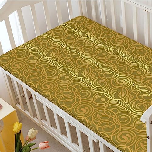 Damask Themed Fitted Mini Crib Sheets,Portable Mini Crib Sheets Soft & Stretchy Fitted Crib Sheet - Great for Boy or Girl Room or Nursery,24“ x38“,Pale Coffee Fawn