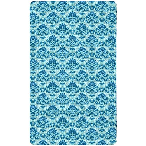 Damask Themed Fitted Crib Sheet,Standard Crib Mattress Fitted Sheet Soft Toddler Mattress Sheet Fitted - Baby Crib Sheets for Girl or Boy,28“ x52“,Seafoam Blue