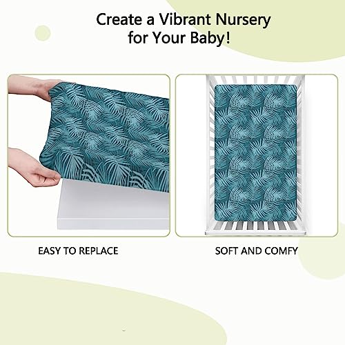 Exotic Themed Fitted Mini Crib Sheets,Portable Mini Crib Sheets Toddler Bed Mattress Sheets - Baby Sheet for Boys Girls,24“ x38“,Petrol Blue Pale Blue