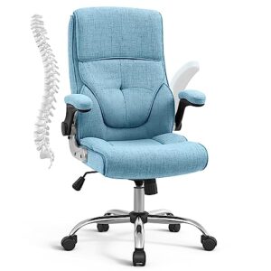 yamasoro ergonomic executive office chair linen fabric home office desk chairs with armrest and wheels, high back computer chairs for adults,blue