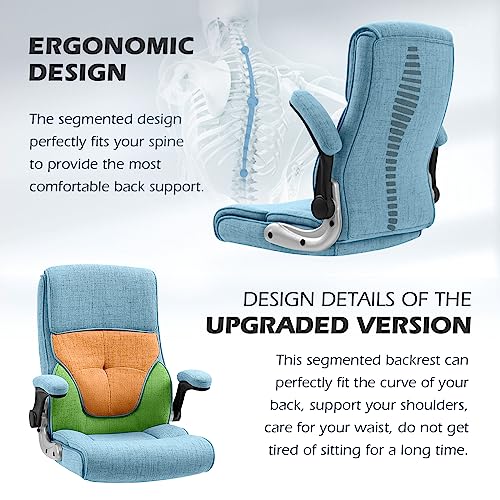 YAMASORO Ergonomic Executive Office Chair Linen Fabric Home Office Desk Chairs with Armrest and Wheels, High Back Computer Chairs for Adults,Blue