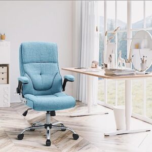 YAMASORO Ergonomic Executive Office Chair Linen Fabric Home Office Desk Chairs with Armrest and Wheels, High Back Computer Chairs for Adults,Blue