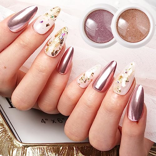 Chrome Nail Power Set, 6 Jars Metallic Chrome Nail Art Powder, Rose Gold Mirror Effect Pigment Glitter Dust Powder for Women DIY Manicure Nail Art Decorations