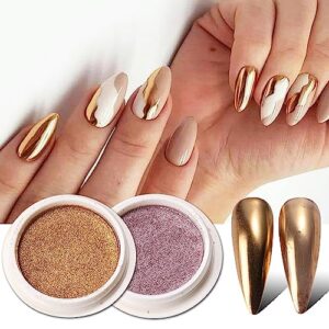 Chrome Nail Power Set, 6 Jars Metallic Chrome Nail Art Powder, Rose Gold Mirror Effect Pigment Glitter Dust Powder for Women DIY Manicure Nail Art Decorations