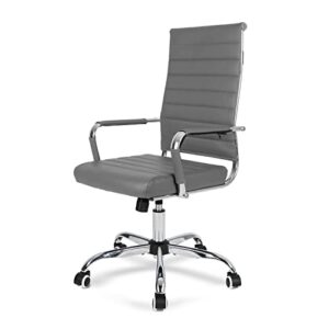 okeysen grey office desk chair, ergonomic leather modern conference room chairs, executive ribbed adjustable swivel rolling chair for home office.