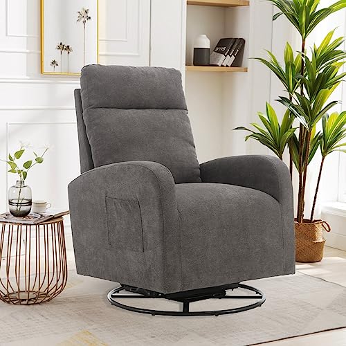 JOYBASE Swivel Rocking Chair, Swivel Glider Rocker Nursery Chair, Nursing Rocking Accent Chair with High Backrest, Modern Comfy Lounge Chair Armchair for Living Room, Nursery, Bedroom (Dark Grey)