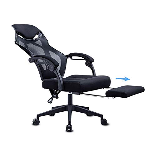 TBGFPO Reclining Office Chair - 300 LB Capacity Ergonomic Computer Mesh Recliner, Executive Swivel Office Desk Chair, Task Chair with Hidden Footrest and Lumbar Support,Black Footrest (Size : Black