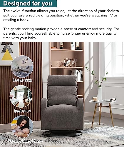 JOYBASE Swivel Rocking Chair, Swivel Glider Rocker Nursery Chair, Nursing Rocking Accent Chair with High Backrest, Modern Comfy Lounge Chair Armchair for Living Room, Nursery, Bedroom (Dark Grey)