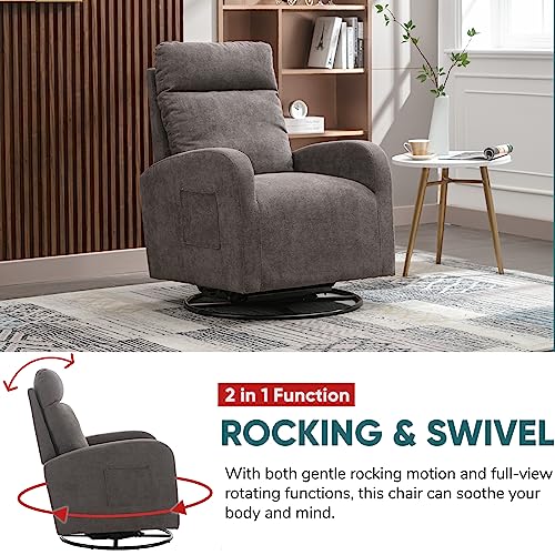 JOYBASE Swivel Rocking Chair, Swivel Glider Rocker Nursery Chair, Nursing Rocking Accent Chair with High Backrest, Modern Comfy Lounge Chair Armchair for Living Room, Nursery, Bedroom (Dark Grey)