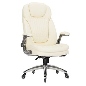 colamy high back office chair, ergonomic executive chair with padded flip-up arms, adjustable tilt lock, computer desk chair swivel rolling home office chair for adult working study, ivory