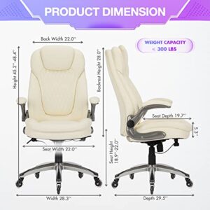 COLAMY High Back Office Chair, Ergonomic Executive Chair with Padded Flip-up Arms, Adjustable Tilt Lock, Computer Desk Chair Swivel Rolling Home Office Chair for Adult Working Study, Ivory