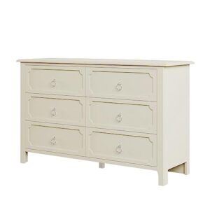 LVTFCO 6-Drawer Dresser Rubber Wooden Top Dresser Wide Bedroom Dresser and Silver Metal Handles, Chest of Drawers for Bedroom, Hallway, Nursery, Entryway, 53" L x 1 6.9" W x 32.1" H (6 Drawers)