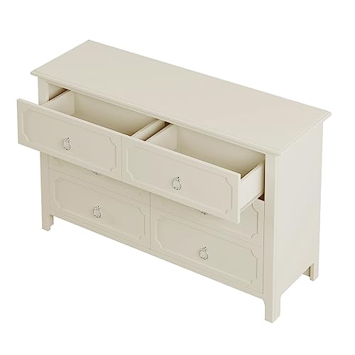 LVTFCO 6-Drawer Dresser Rubber Wooden Top Dresser Wide Bedroom Dresser and Silver Metal Handles, Chest of Drawers for Bedroom, Hallway, Nursery, Entryway, 53" L x 1 6.9" W x 32.1" H (6 Drawers)