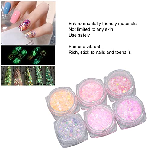 6Pcs Nail Glitter Powder Set, Luminous Decorative Sequins Art Enhancements Nail Art Accessories for DIY Manicure