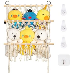 amhscoca stuffed animal net or hammock, boho macrame toy hammock wall hanging net stuffed animal toy storage holder