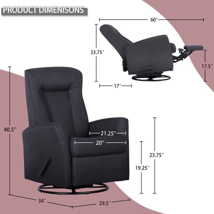 Swivel Recliner Chair Manual Glider Fabric Chair,Swivel 360,Handle Manual Glider Recliner for Living Room