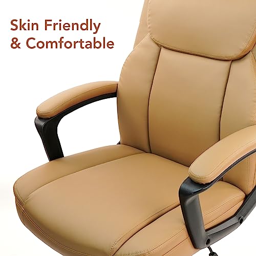 CLATINA Brown Office Chair Computer Chair PU Leather Executive Office Chair Swivel Adjustable Height Chair with Upholstery Fixed armrest Mid-Back Leather Thick Cushion Office Chair Brown 2Pack