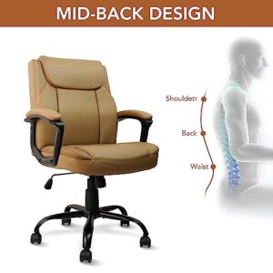 CLATINA Brown Office Chair Computer Chair PU Leather Executive Office Chair Swivel Adjustable Height Chair with Upholstery Fixed armrest Mid-Back Leather Thick Cushion Office Chair Brown 2Pack