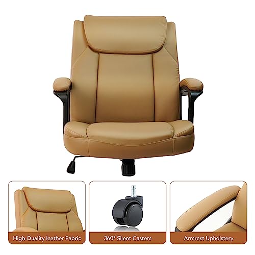 CLATINA Brown Office Chair Computer Chair PU Leather Executive Office Chair Swivel Adjustable Height Chair with Upholstery Fixed armrest Mid-Back Leather Thick Cushion Office Chair Brown 2Pack