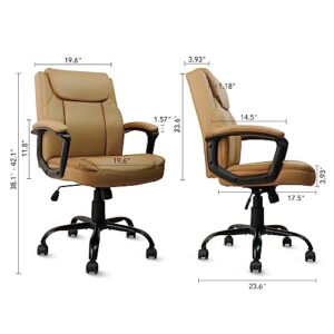 CLATINA Brown Office Chair Computer Chair PU Leather Executive Office Chair Swivel Adjustable Height Chair with Upholstery Fixed armrest Mid-Back Leather Thick Cushion Office Chair Brown 2Pack