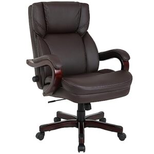 adjustable executive chair, big and tall ergonomic office chair for desk-swivel pu leather computer chair with wheels, high back, lumbar support and armrest, classic brown