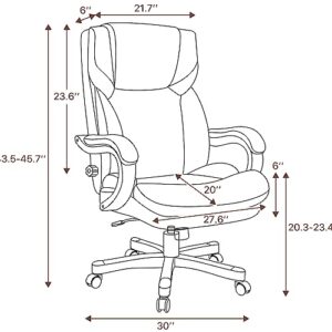 Adjustable Executive Chair, Big and Tall Ergonomic Office Chair for Desk-Swivel PU Leather Computer Chair with Wheels, High Back, Lumbar Support and Armrest, Classic Brown