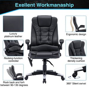 Ergonomic Executive Office Chair, Massage Office Chair with Heated, High Back Leather Desk Chair with Lumbar Support and Flip-up Armrest, Comfortable Home Office Desk Chairs